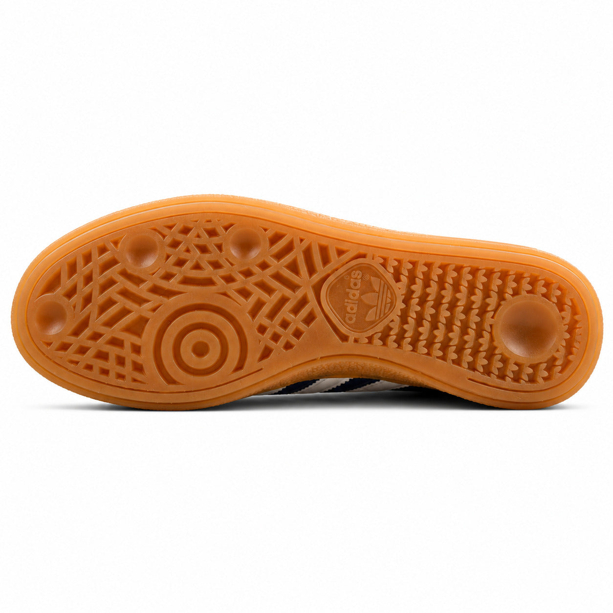 Adidas Handball Spezial x Sporty Rich burdeos suela borracha caramelo patrón geométrico círculos rombos vista inferior