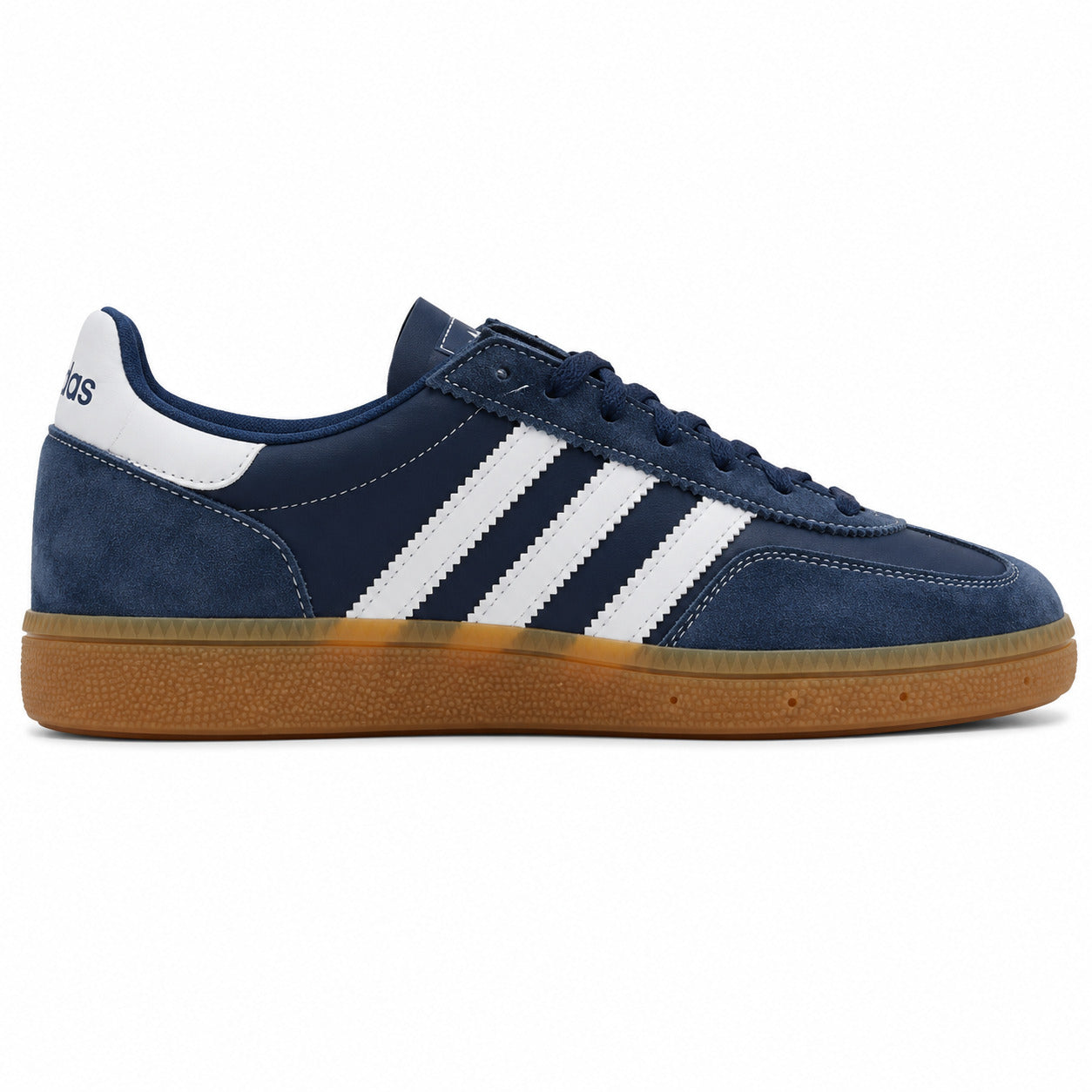 Adidas Handball Spezial x Sporty Rich azul-marinho bandas blancas suela borracha perfil derecho