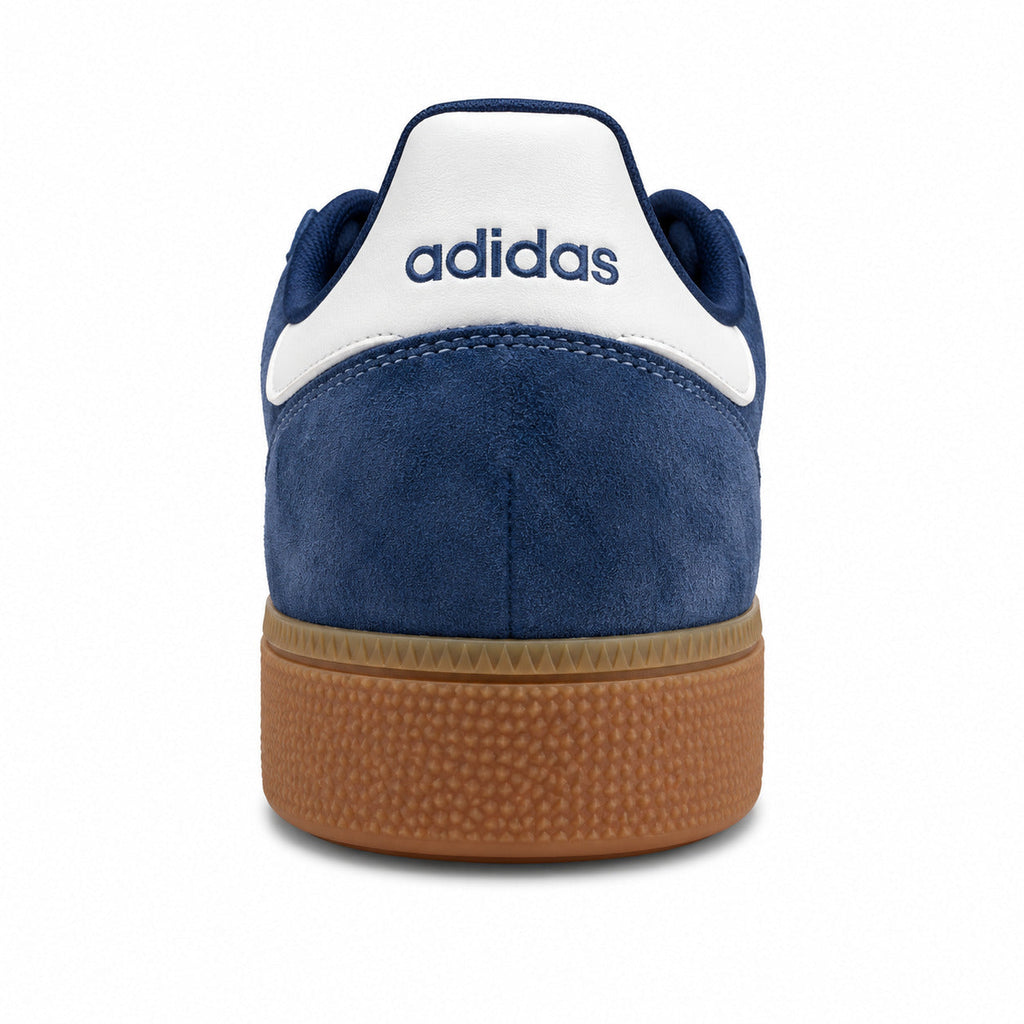 Adidas Handball Spezial x Sporty Rich azul-marinho detalle talón ante branco suela borracha caramelo