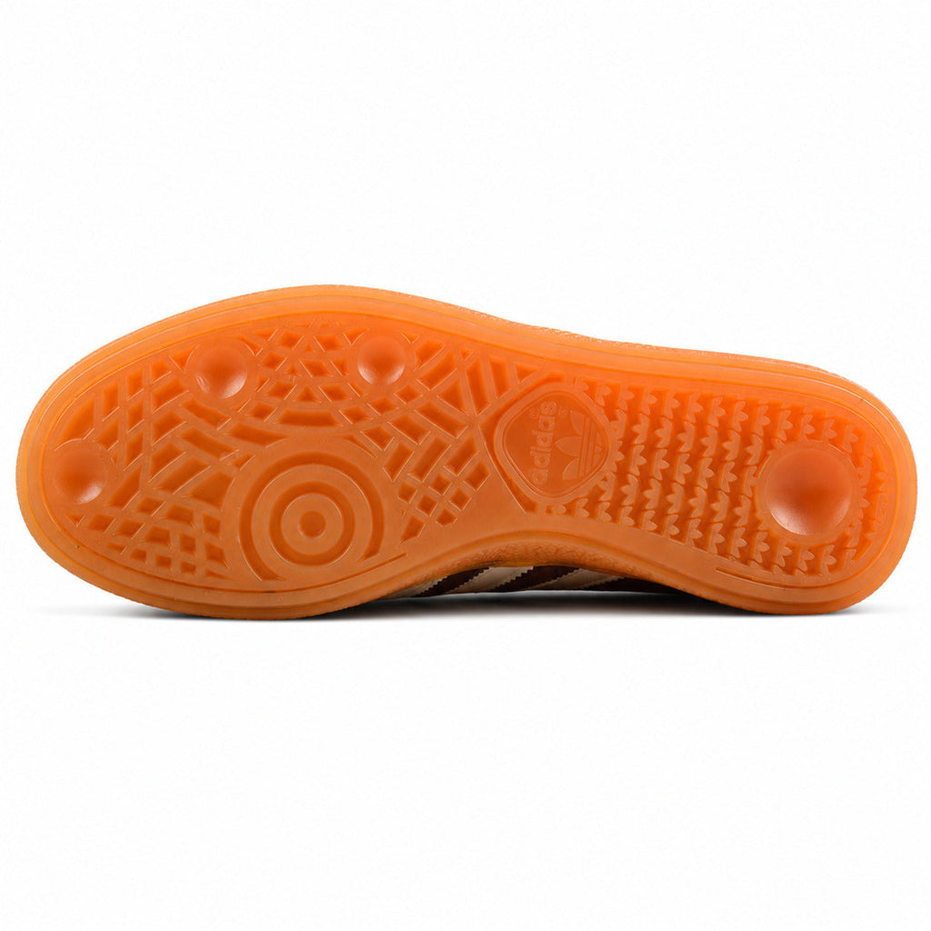 Adidas Handball Spezial x Sporty Rich castanho suela borracha laranja patrón geométrico círculos adidas vista inferior