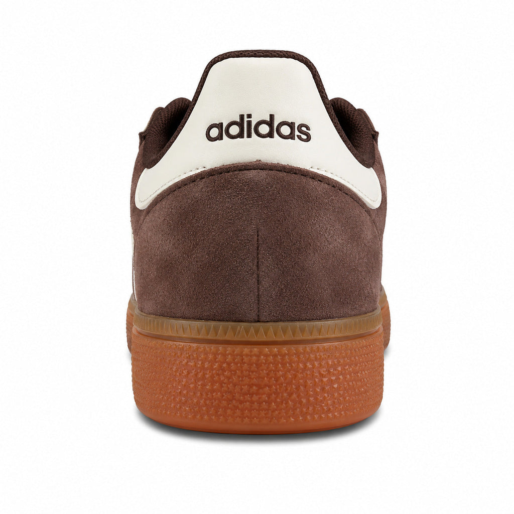 Adidas Handball Spezial x Sporty Rich castanho detalle talón counter crema adidas bordado suela borracha
