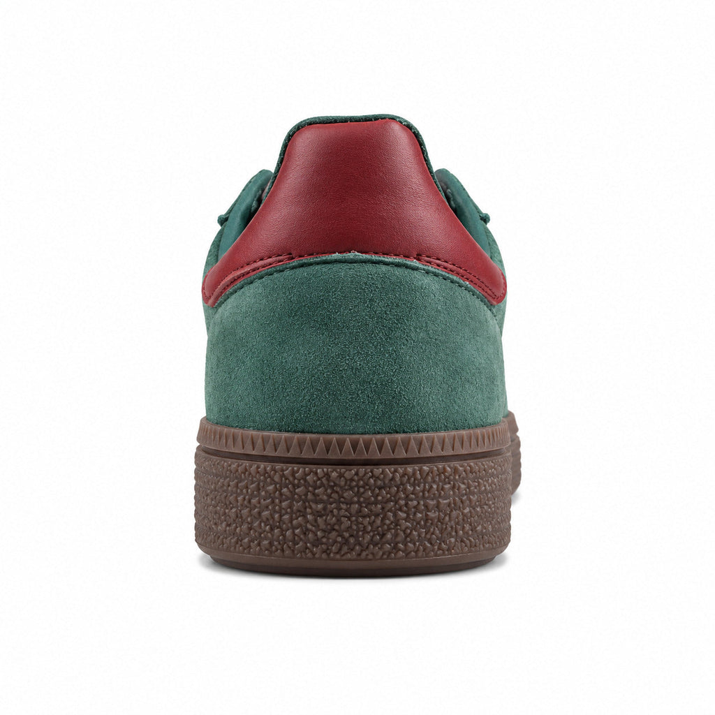 Adidas Handball Spezial verde oscuro detalle talón burdeos suela borracha