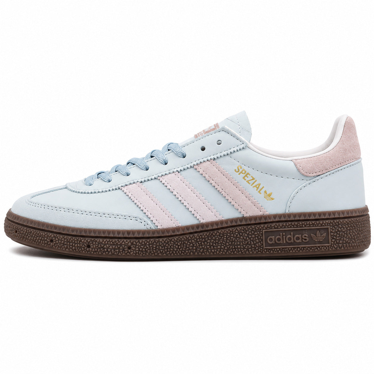 Adidas Handball Spezial x Kith azul hielo rosa polvo lateral izquierdo suela borracha