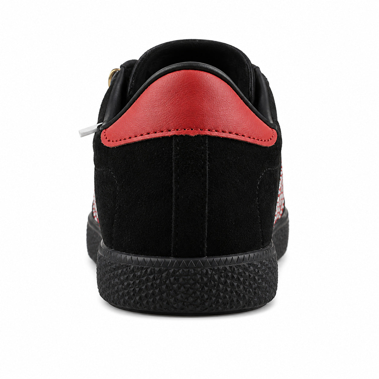 Adidas London 96 preto ante, detalle talón vermelho y suela negra