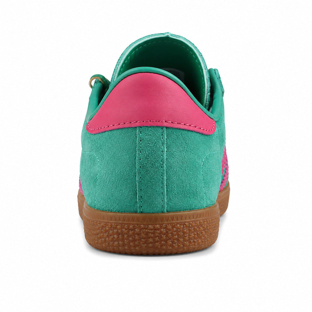 Adidas London verde menta ante, detalle talón rosa y suela borracha