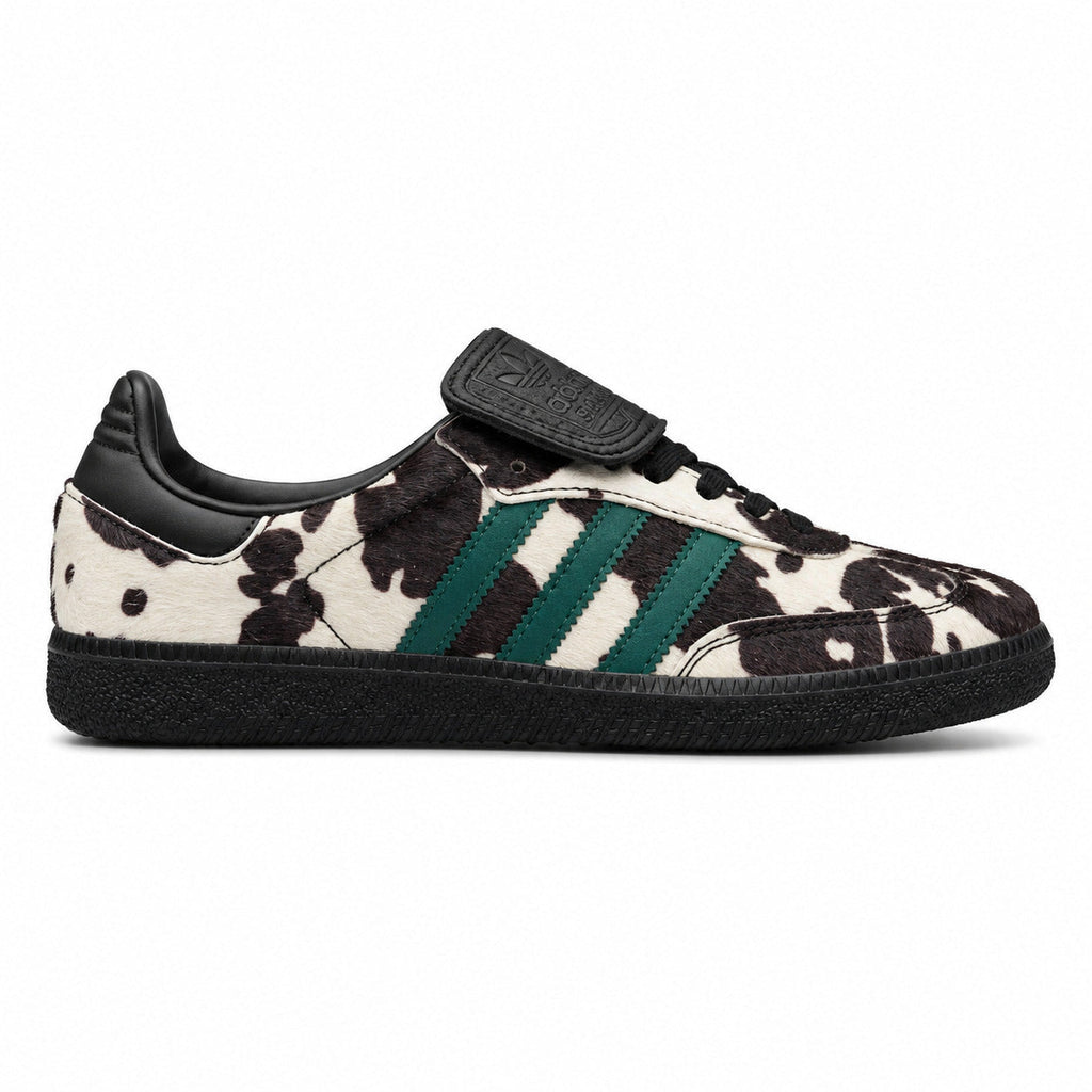 Adidas Samba LT x Stüssy estampado vaca verde preto lateral derecho
