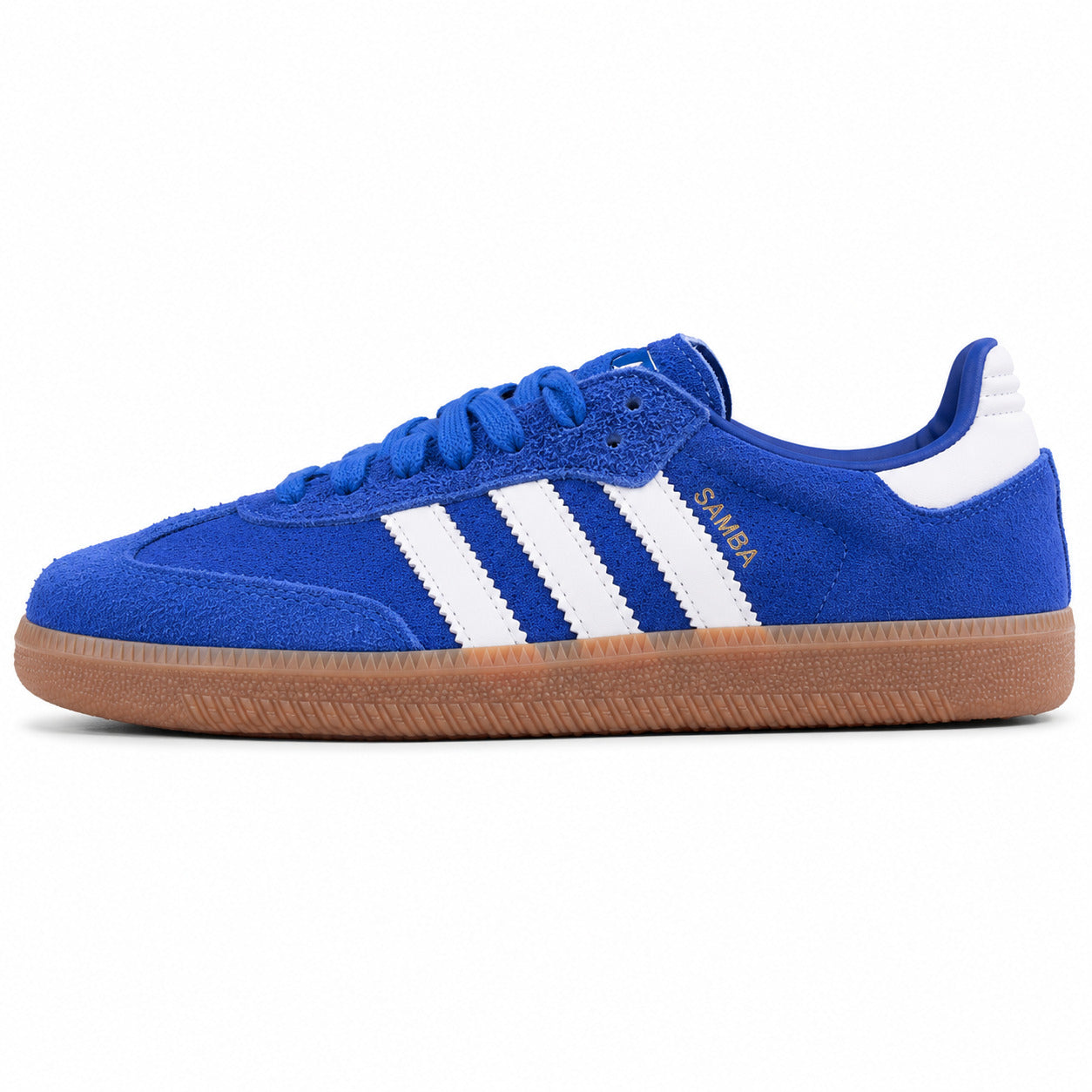 Adidas Samba OG azul branco ante suela borracha lateral izquierdo