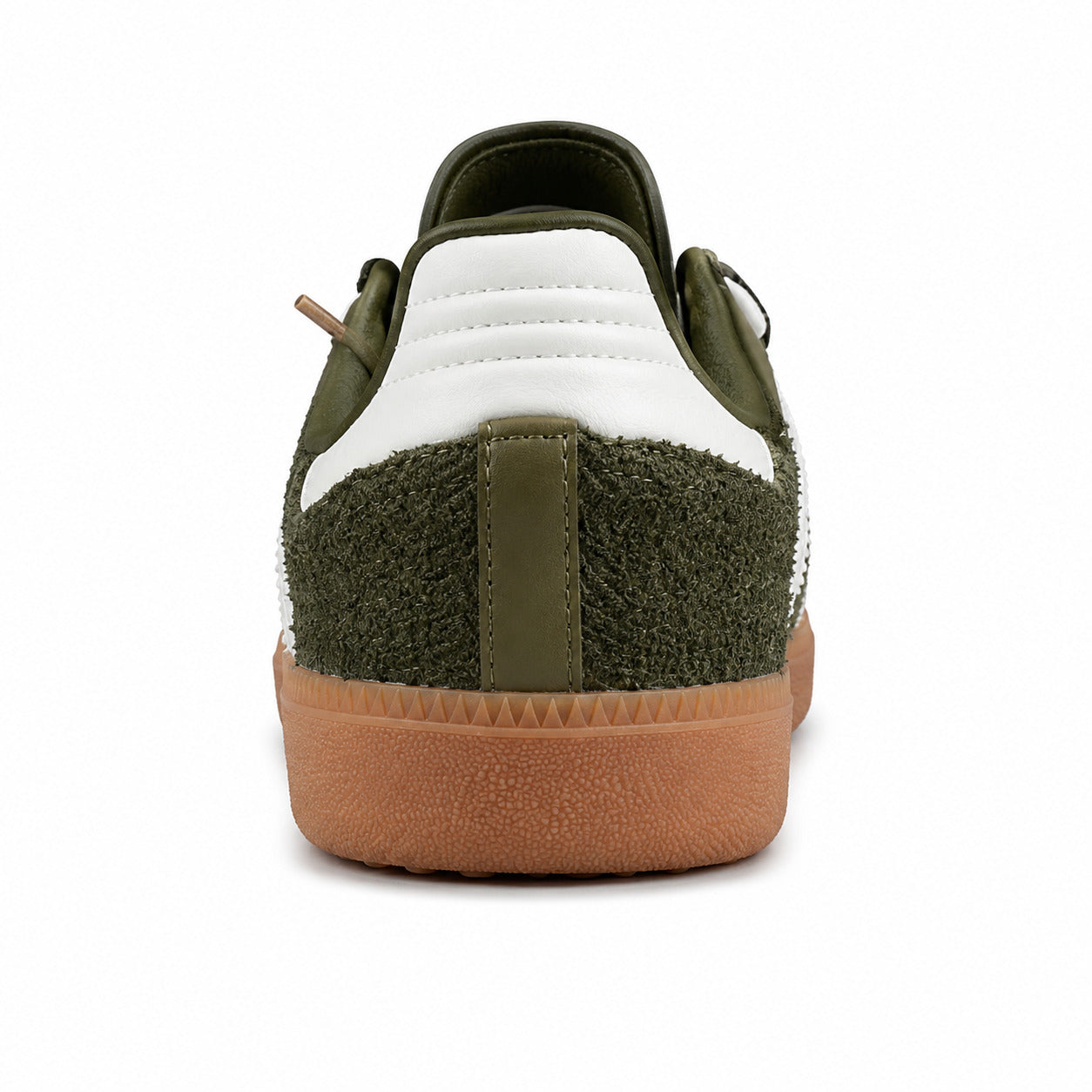 Adidas Samba OG bouclé oliva detalle talón branco suela borracha
