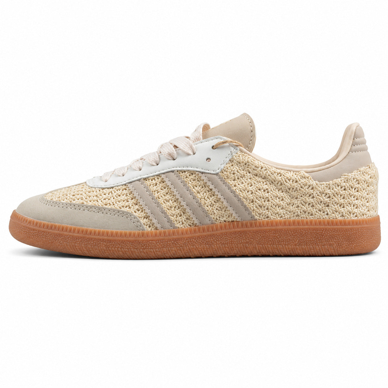 Adidas Samba OG crema arena crochet rafia lateral izquierdo borracha