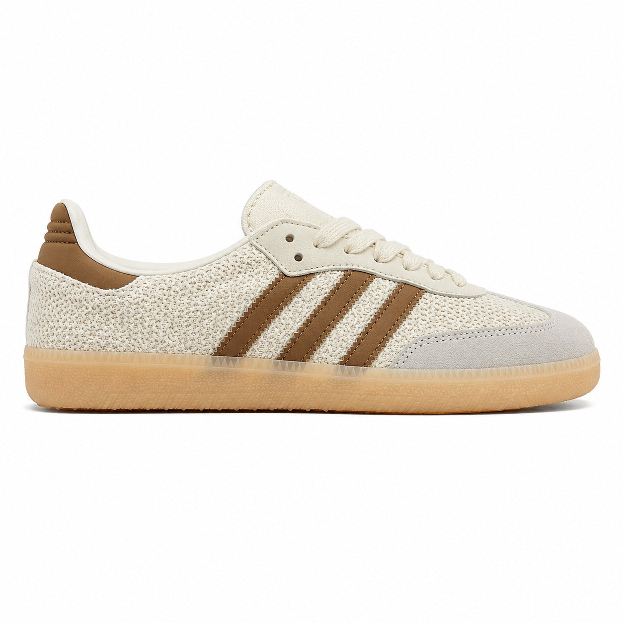 Adidas Samba OG crema camel tejido suela borracha lateral derecho