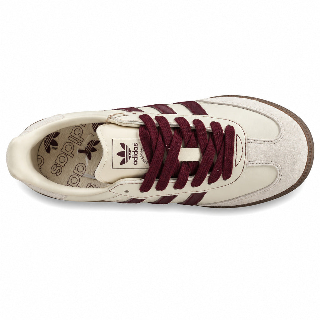 Adidas Samba OG crema maroon ante cinzento suela borracha vista superior
