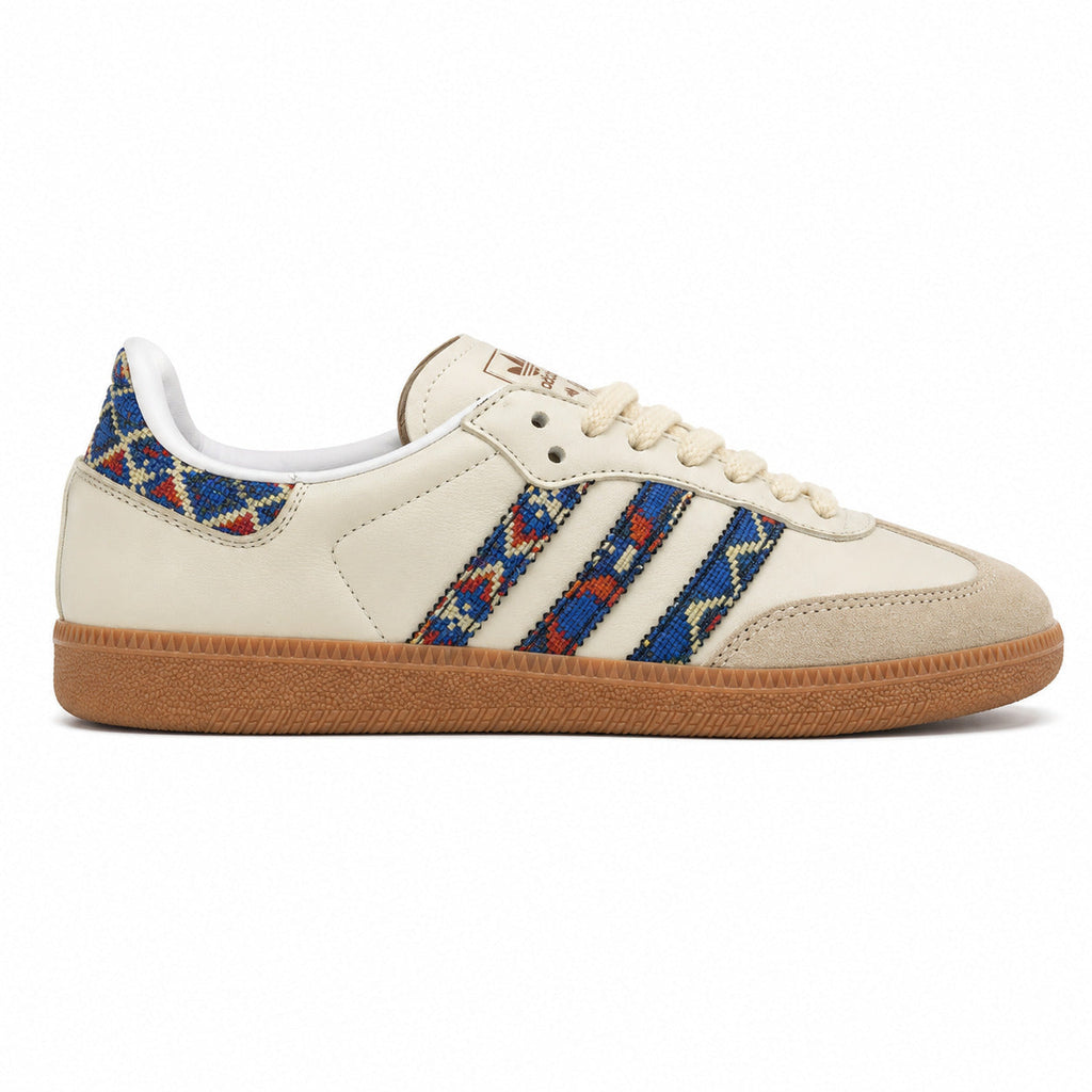 Adidas Samba OG crema bandas tapiz azul-marinho perfil derecho
