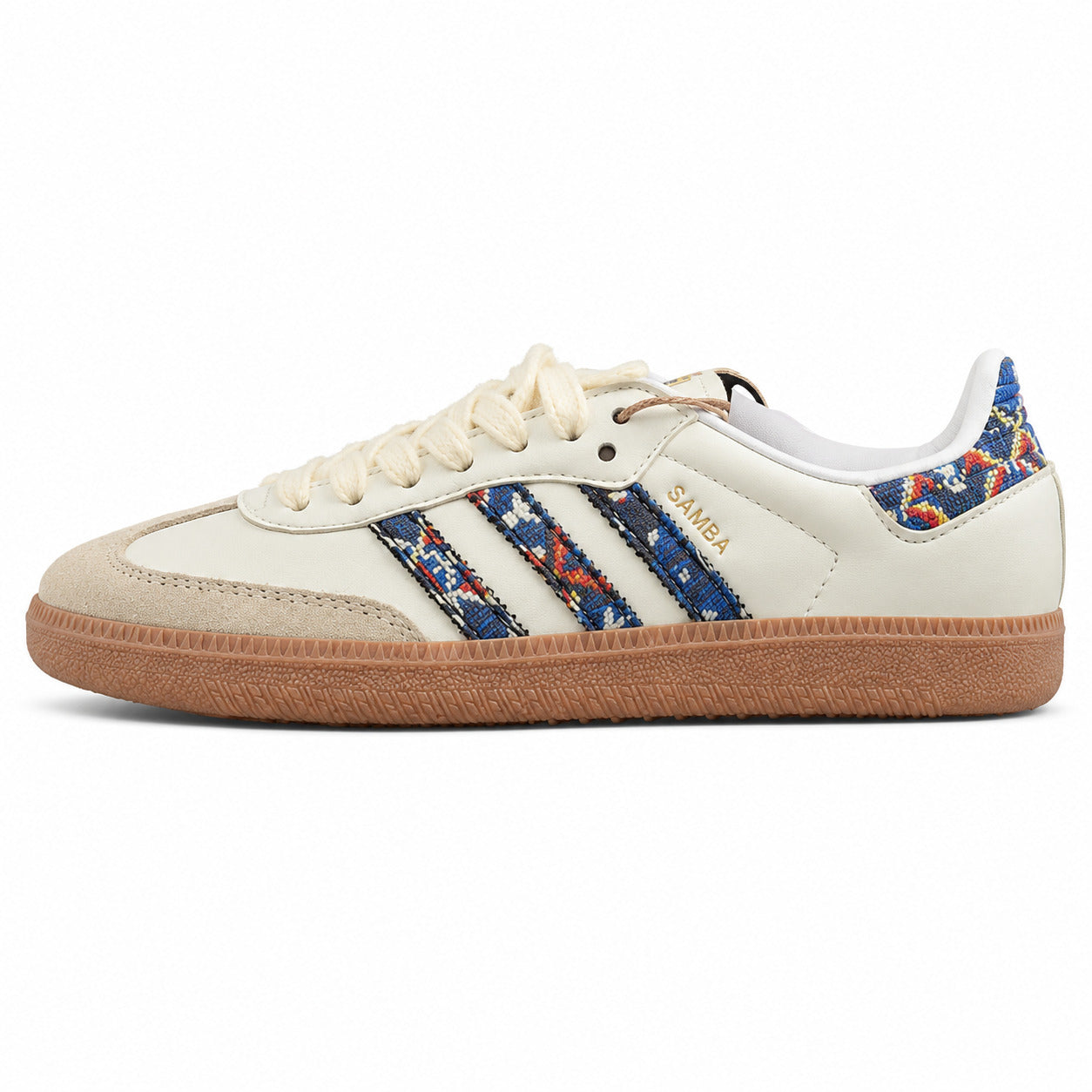 Adidas Samba OG crema bandas tapiz azul-marinho perfil izquierdo