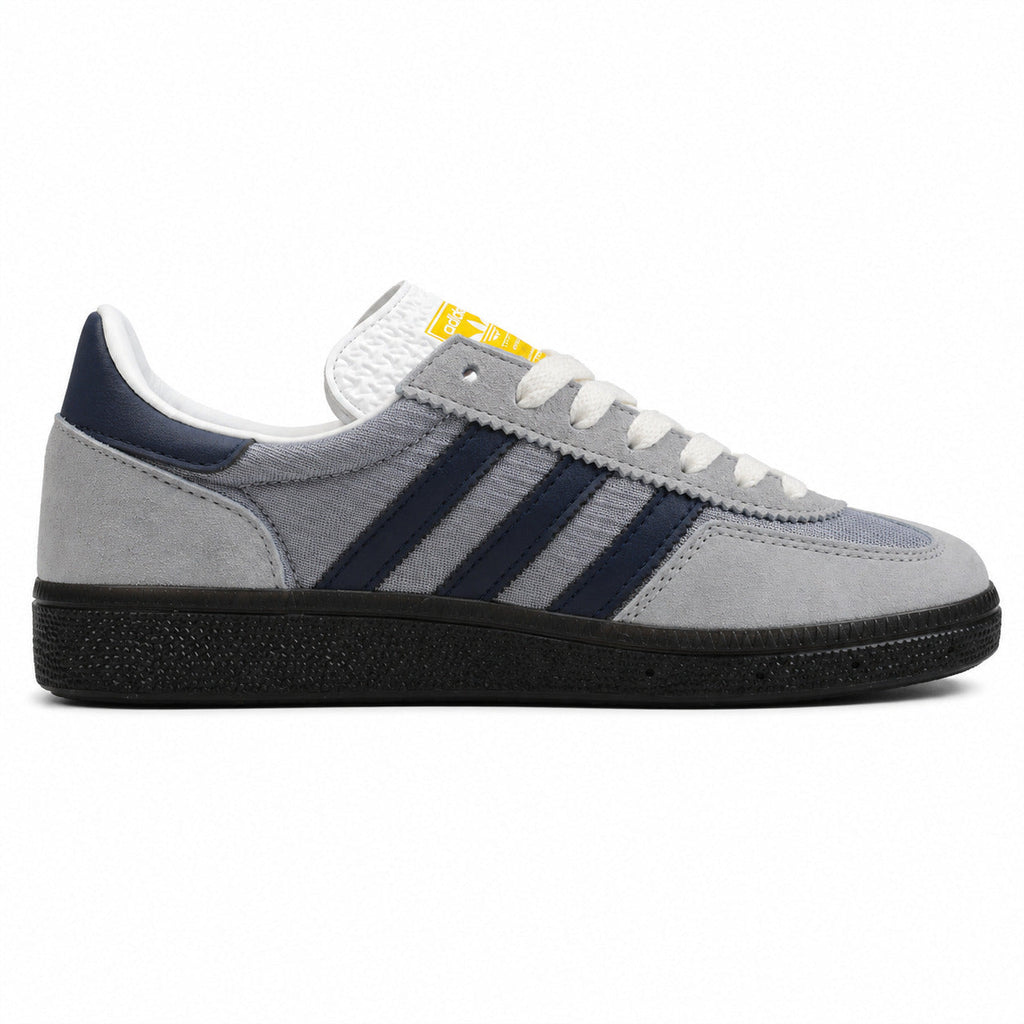 Adidas Samba OG cinzento ante nylon bandas azul-marinho suela negra perfil derecho