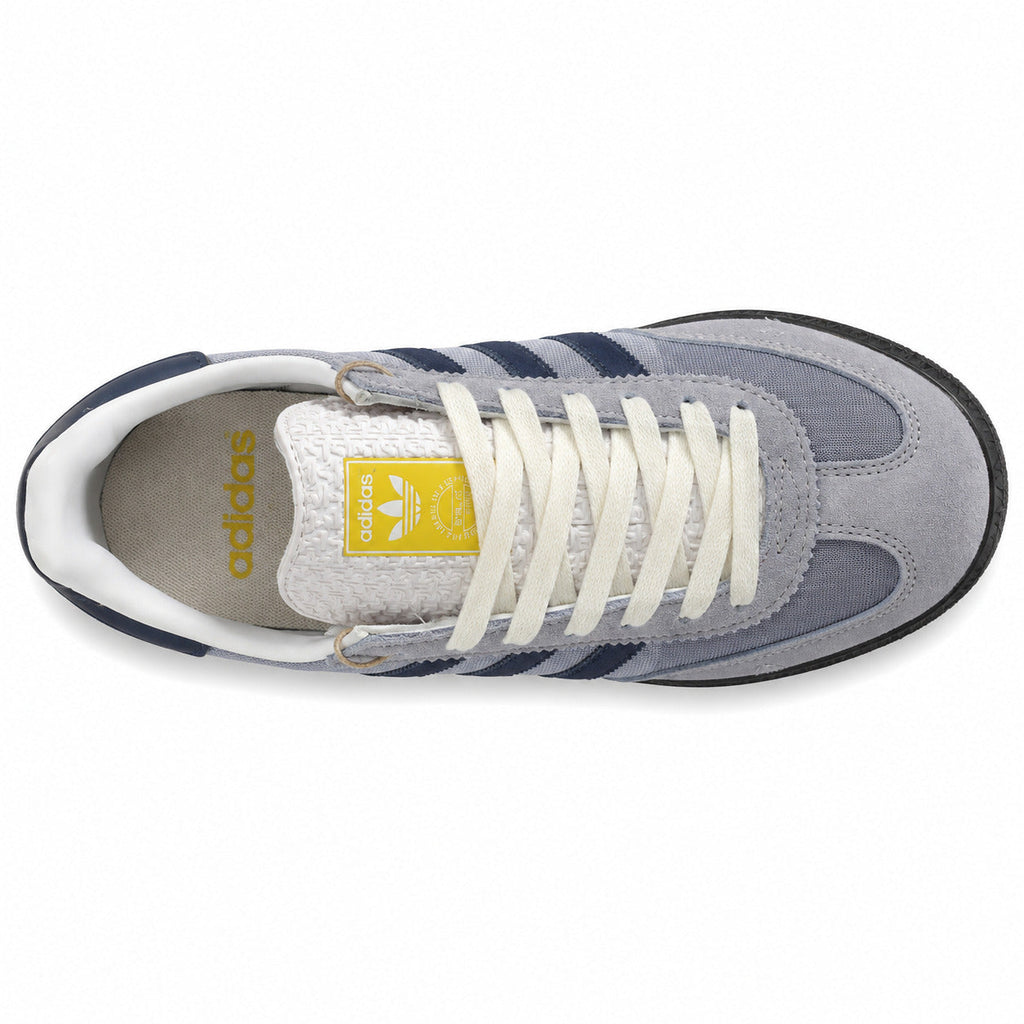 Adidas Samba OG cinzento marino cordones crema etiqueta originals amarilla vista superior