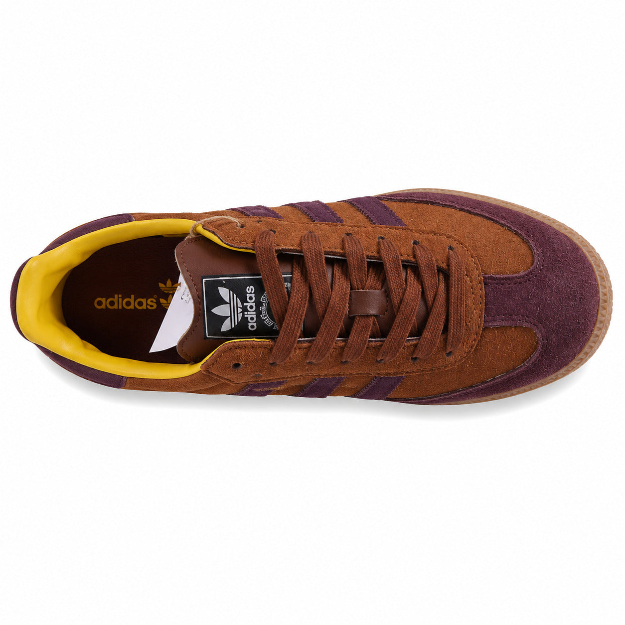 Adidas Samba OG castanho morado amarelo ante vista superior