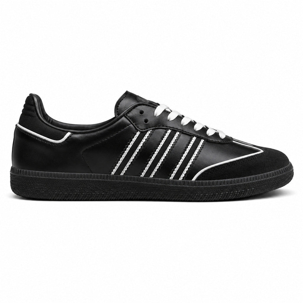 Adidas Samba OG preto pele bandas ribete branco suela negra perfil derecho