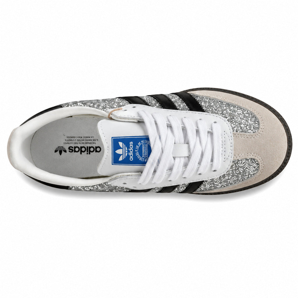 Adidas Samba OG purpurina plata preto branco vista superior
