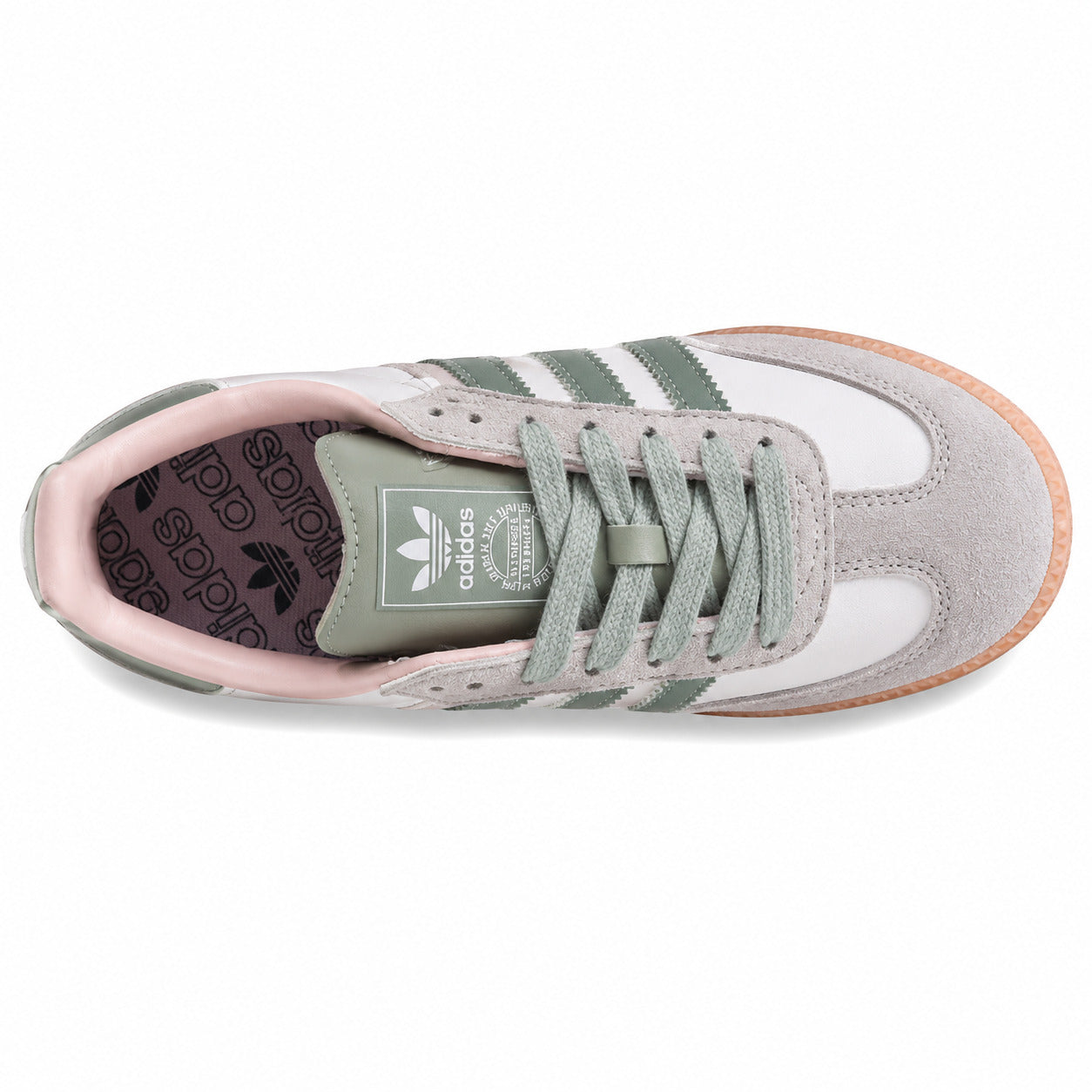 Adidas Samba Vegan branco verde salvia cinzento rosa suela melocotón vista superior
