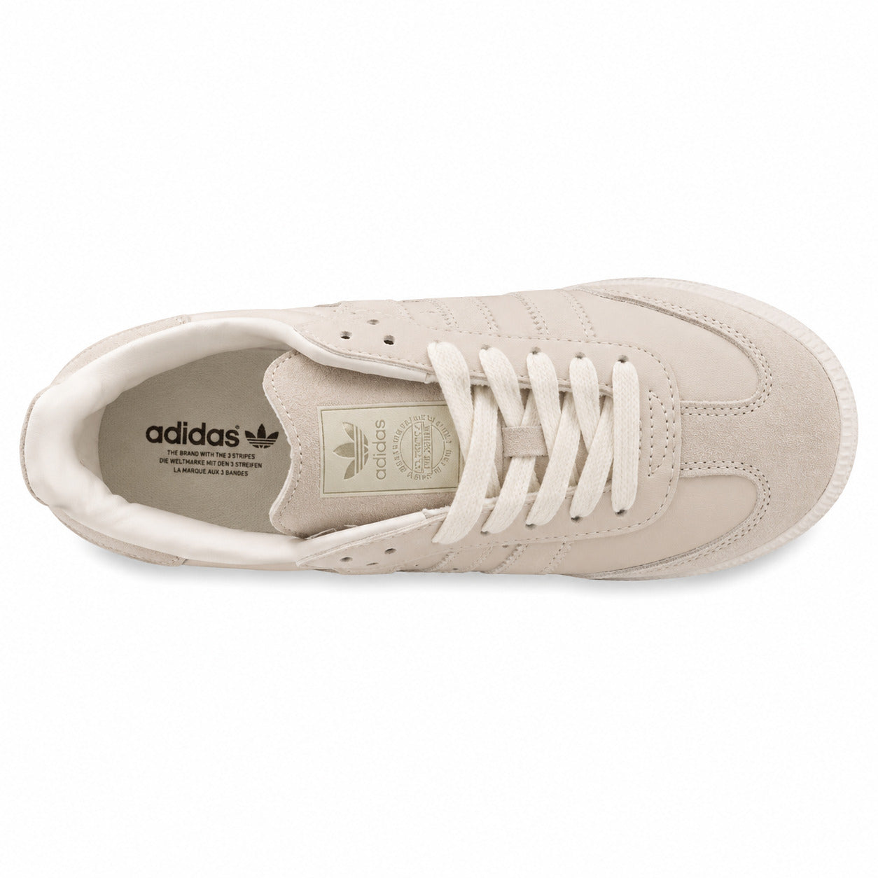 Adidas Samba Vegan crema tonal ante beige cordones brancos vista superior