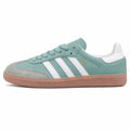 Adidas Samba Vegan verde menta bandas blancas suela borracha rosa perfil izquierdo