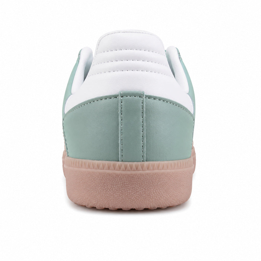 Adidas Samba Vegan menta detalle talón branco suela borracha melocotón