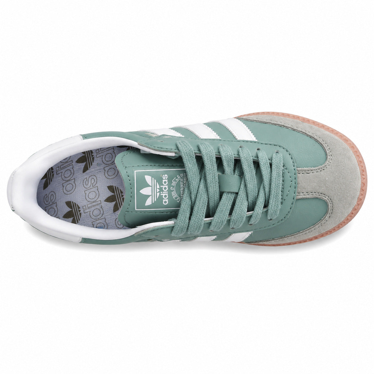 Adidas Samba Vegan menta branco cinzento ante suela rosa vista superior