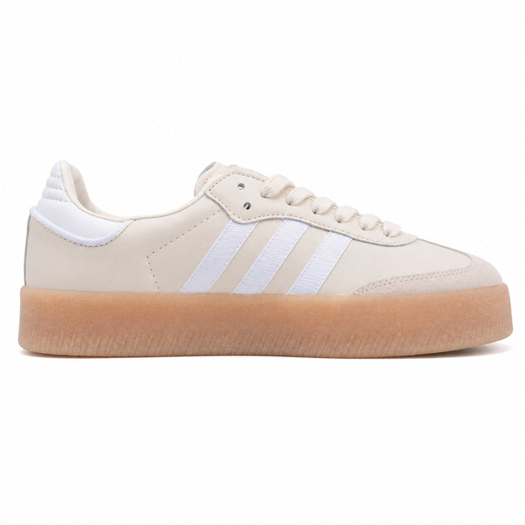 Adidas Sambae W crema bandas blancas suela plataforma borracha perfil derecho