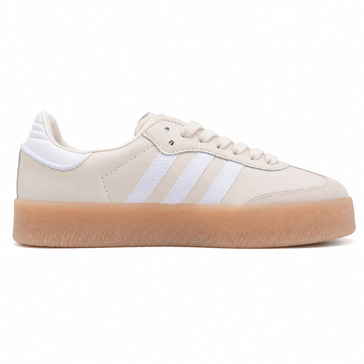Adidas Sambae W crema bandas blancas suela plataforma borracha perfil derecho