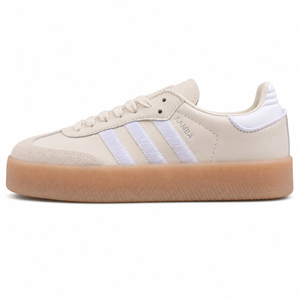 Adidas Sambae W crema bandas blancas suela plataforma borracha perfil izquierdo