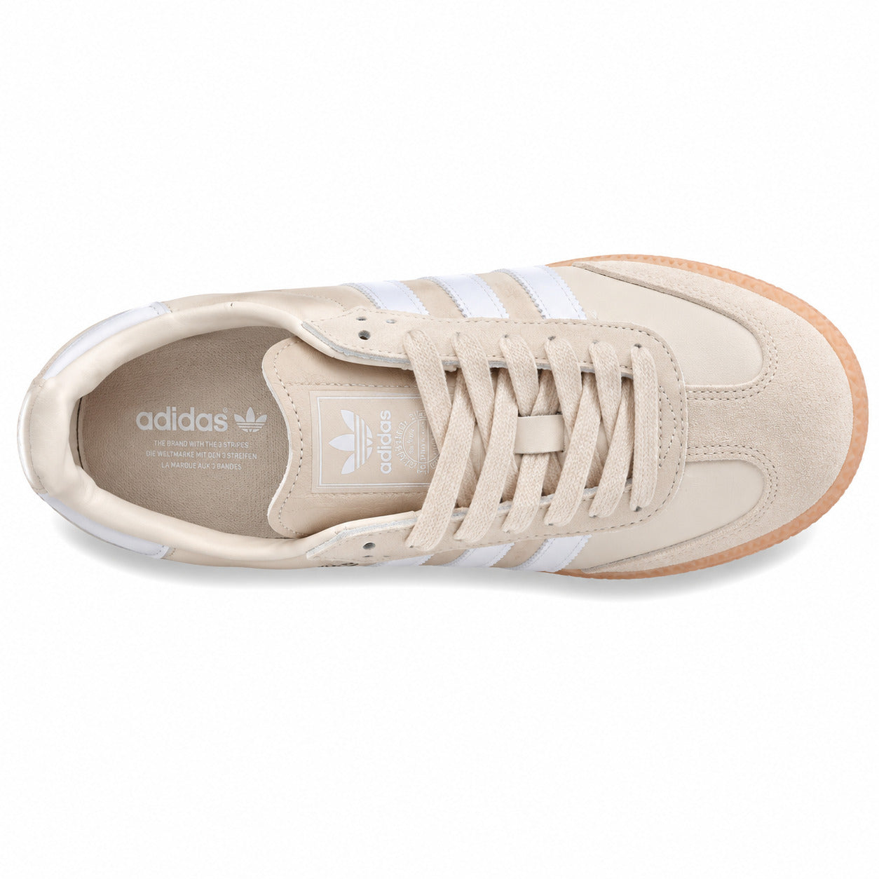 Adidas Sambae W crema ante beige bandas blancas suela borracha vista superior