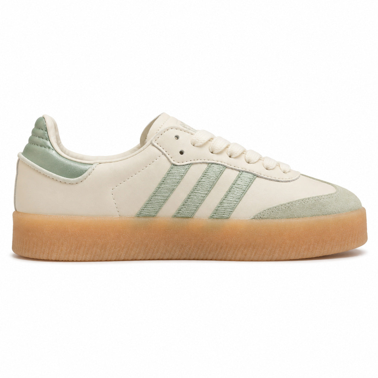 Adidas Sambae W crema bandas menta talón metalizado suela borracha ámbar perfil derecho