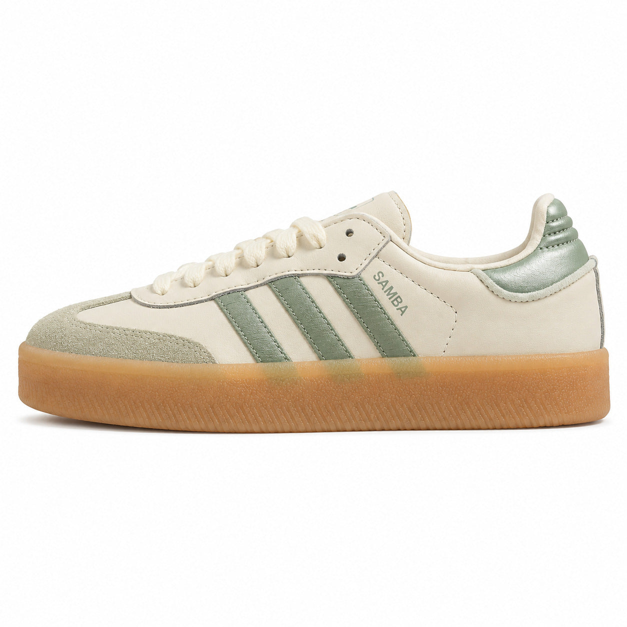 Adidas Sambae W crema bandas bordadas menta suela plataforma borracha perfil izquierdo