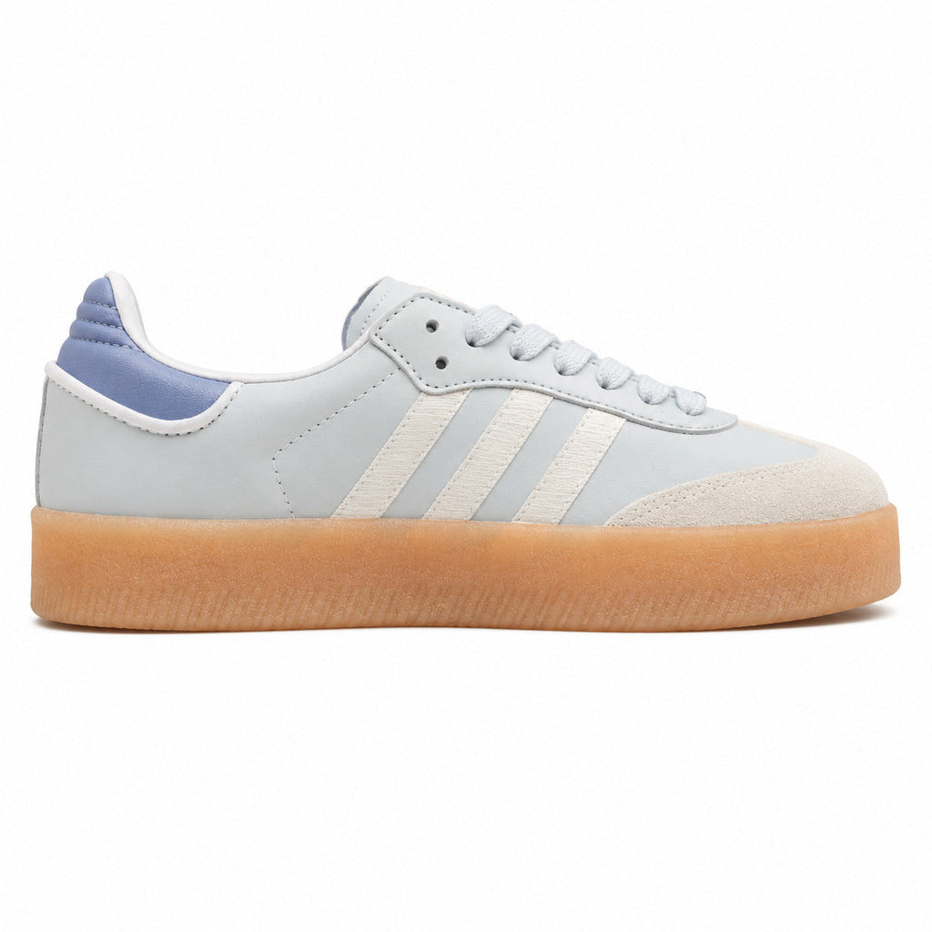 Adidas Sambae W cinzento hielo bandas crema suela borracha ámbar perfil derecho