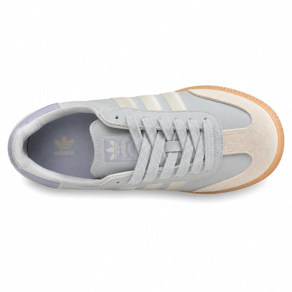 Adidas Sambae W cinzento hielo crema ante beige suela borracha vista superior