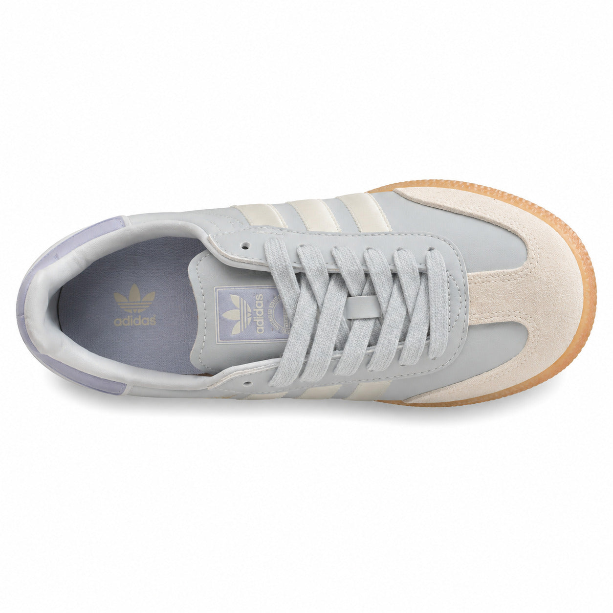 Adidas Sambae W cinzento hielo crema ante beige suela borracha vista superior