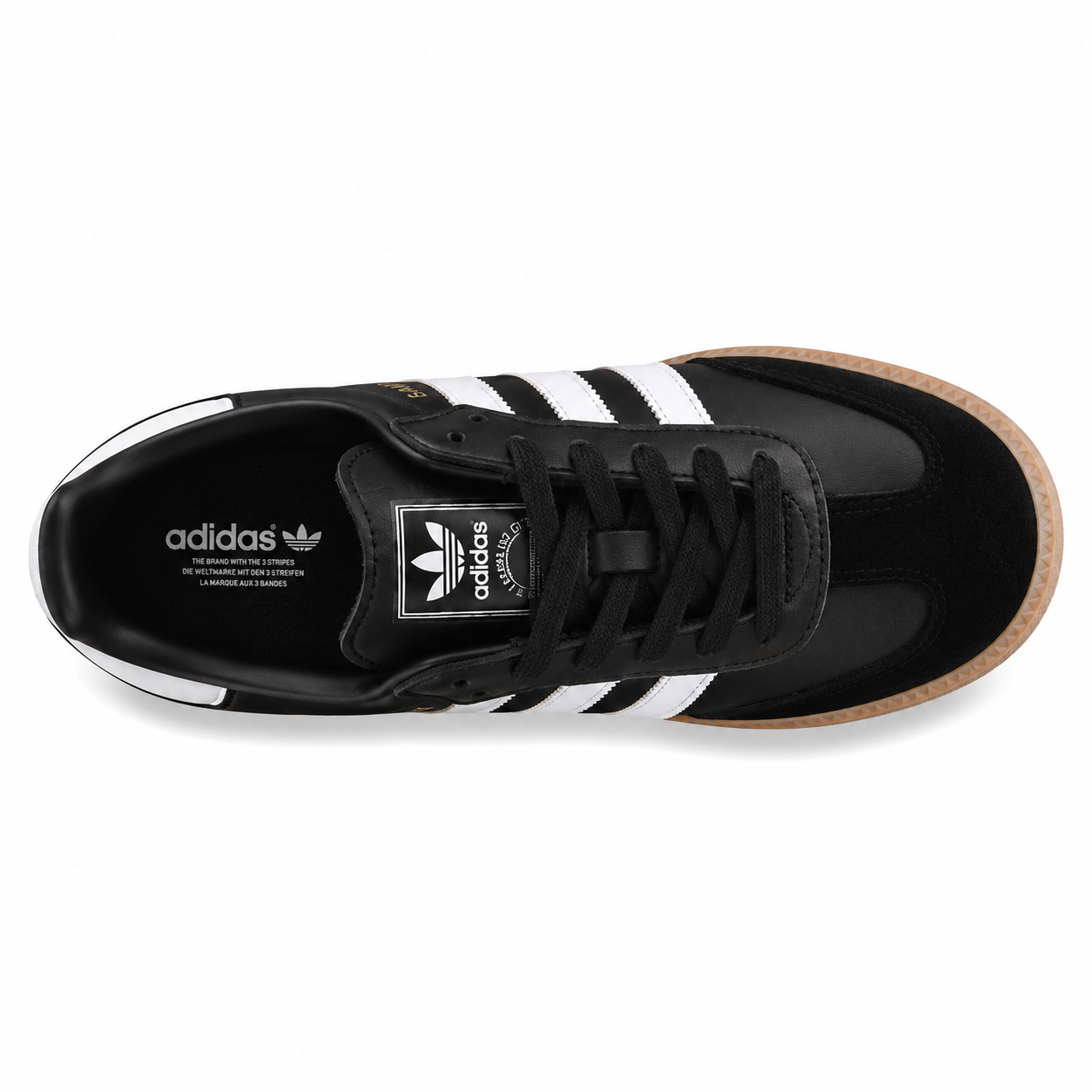 Adidas Sambae W preto branco ante suela borracha ámbar vista superior