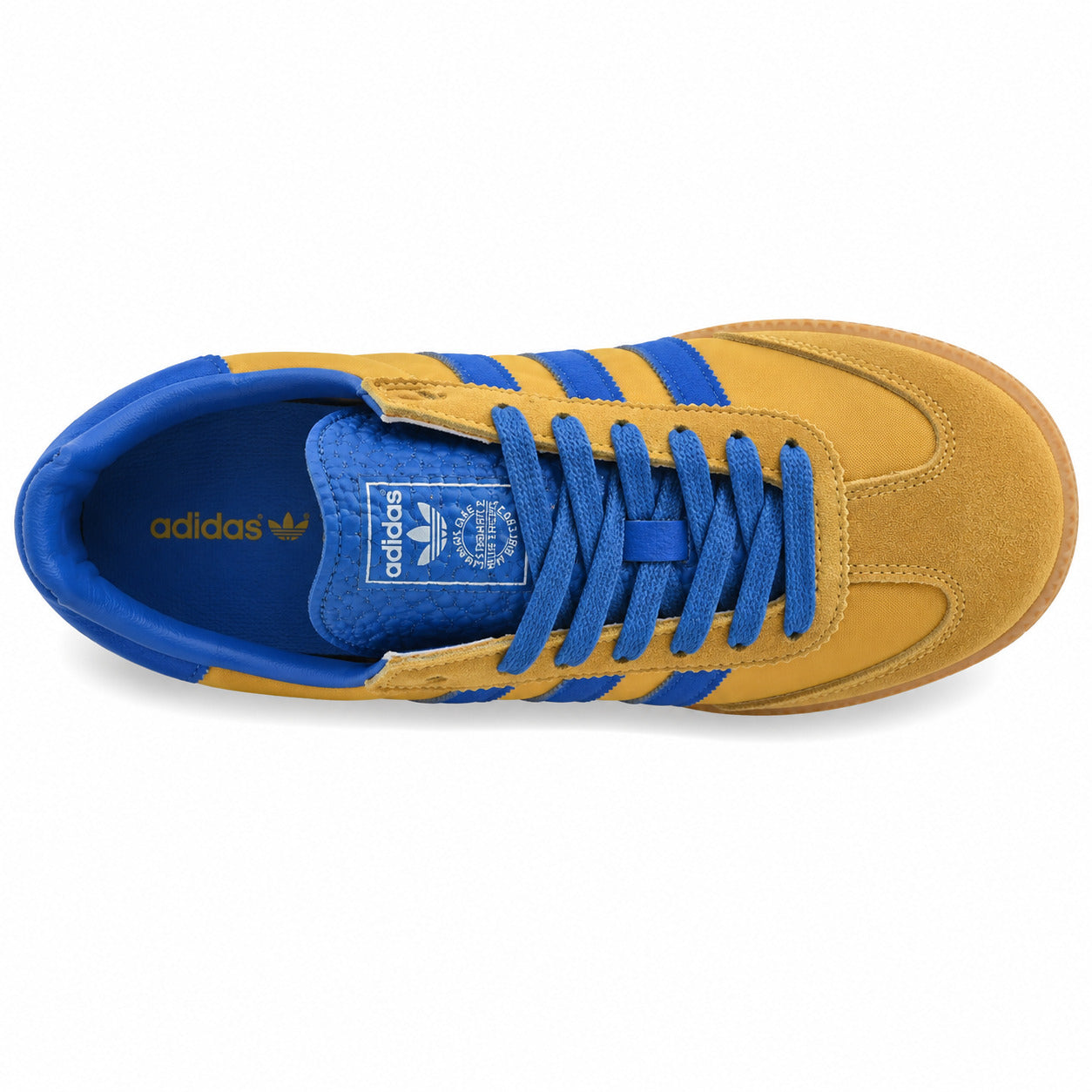 Adidas SL 72 amarelo mostaza azul royal ante suela borracha vista superior