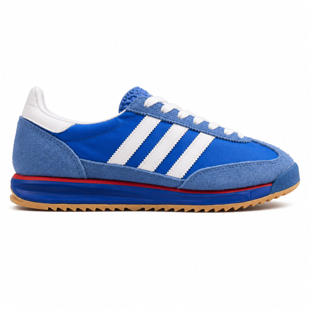 Adidas SL 72 azul royal bandas blancas franja roja suela borracha perfil derecho
