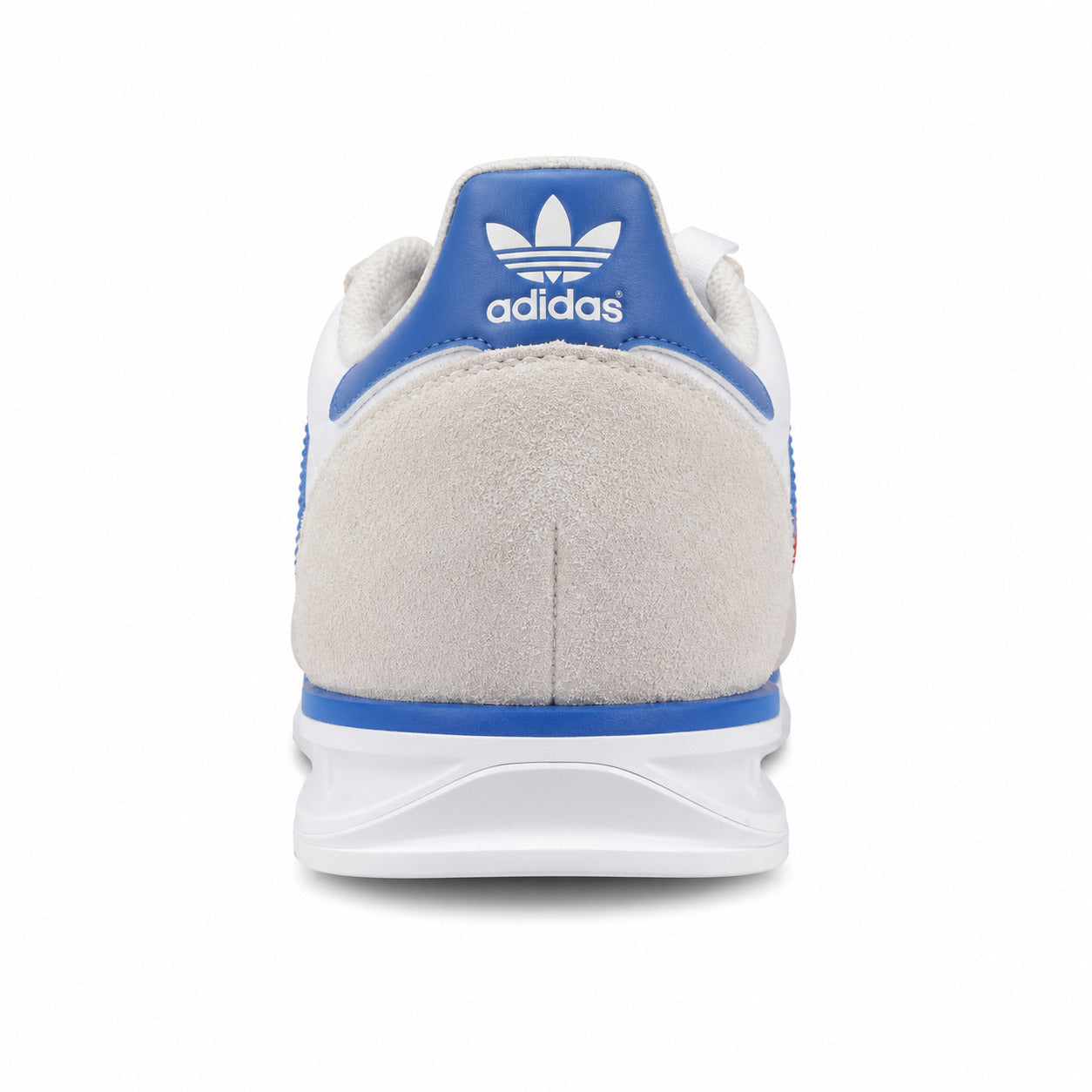 Adidas SL 72 branco detalle talón azul royal trefoil ante cinzento suela crema