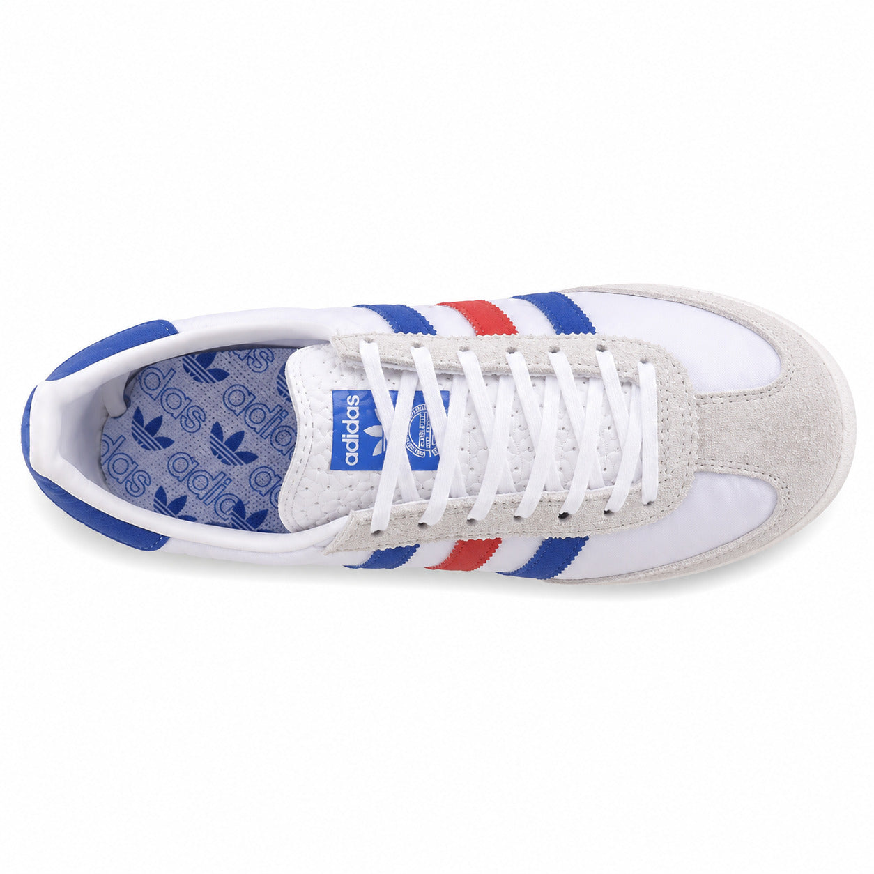 Adidas SL 72 branco cinzento bandas azul vermelho plantilla trefoil azul vista superior