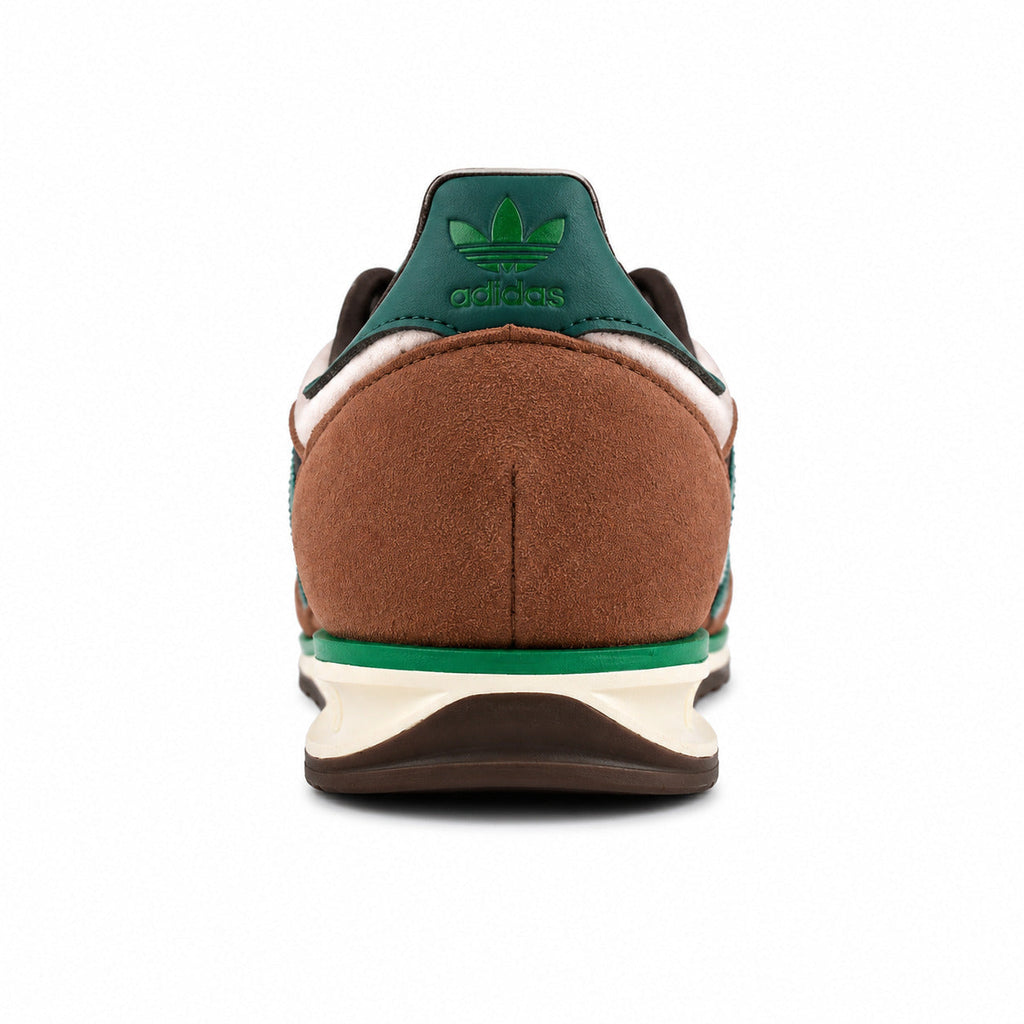 Adidas SL 72 crema detalle talón castanho ante verde bosque logo adidas