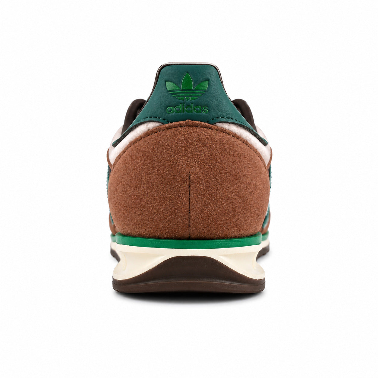 Adidas SL 72 crema detalle talón castanho ante verde bosque logo adidas
