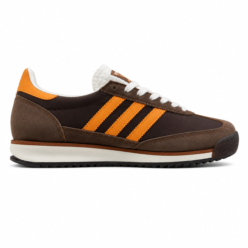 Adidas SL 72 castanho chocolate ante bandas laranja suela ripple borracha perfil derecho