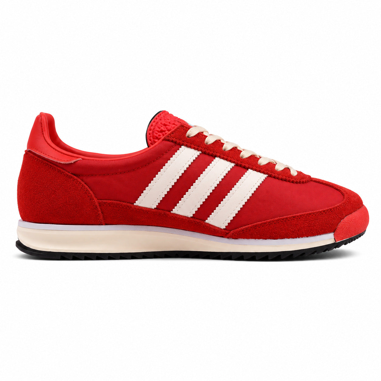 Adidas SL 72 vermelho nylon ante bandas crema suela borracha negra perfil derecho