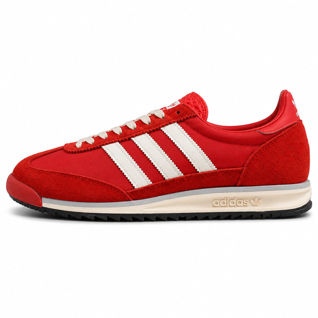 Adidas SL 72 vermelho nylon ante bandas crema mediasuela crema perfil izquierdo