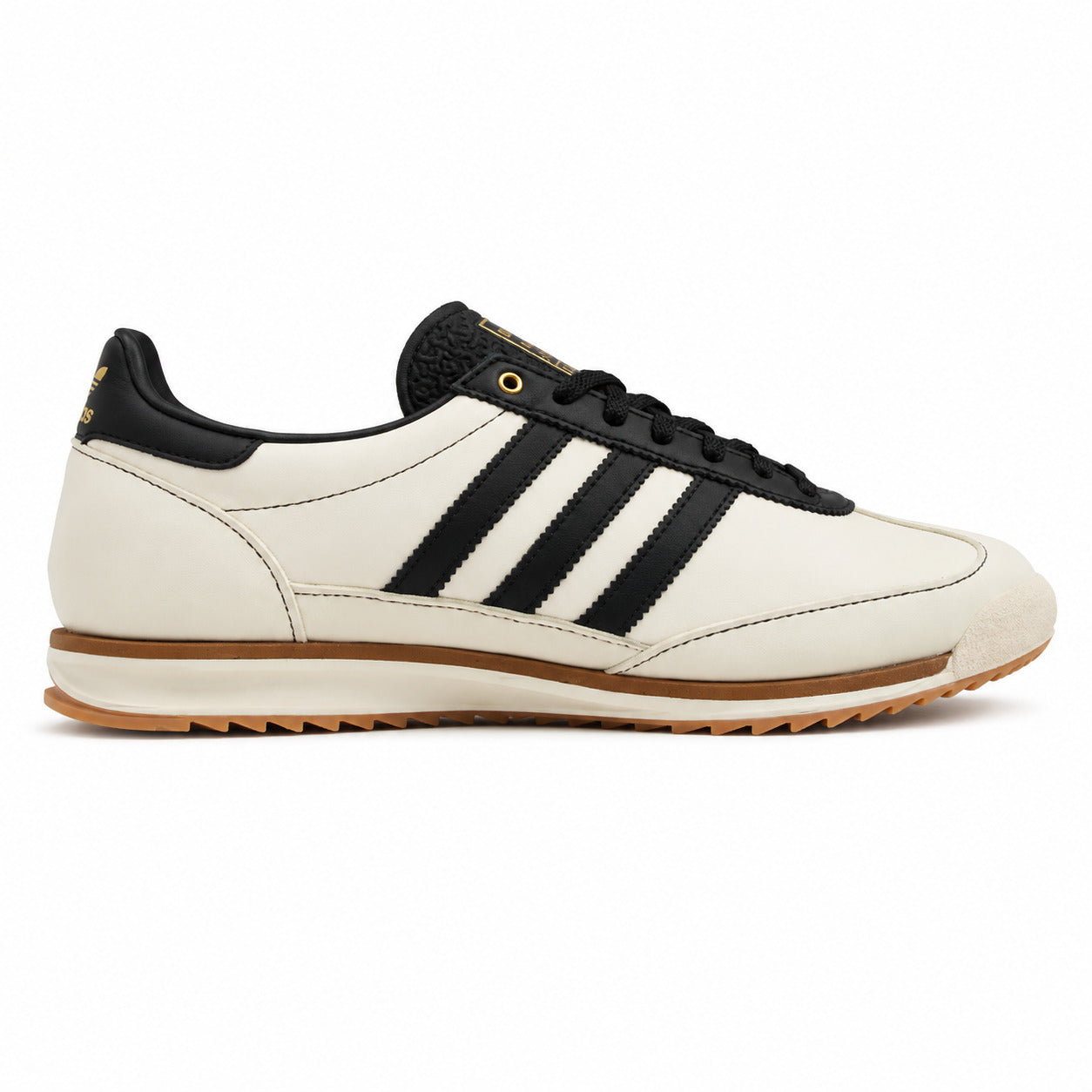 Adidas SL 72 RS crema pele bandas preto dourado suela borracha perfil derecho