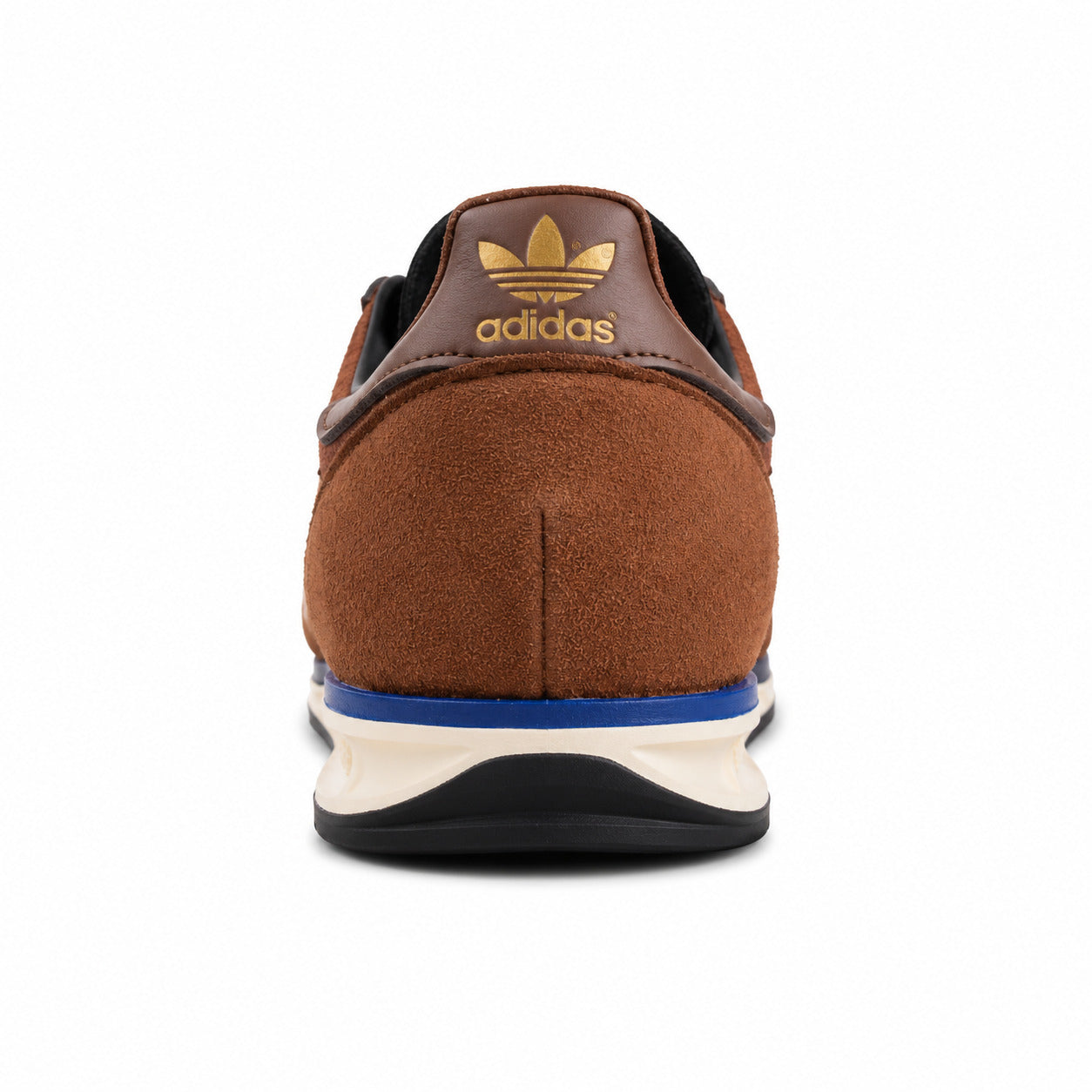 Adidas SL 72 RS granate detalle talón pele castanho trefoil dourado franja azul