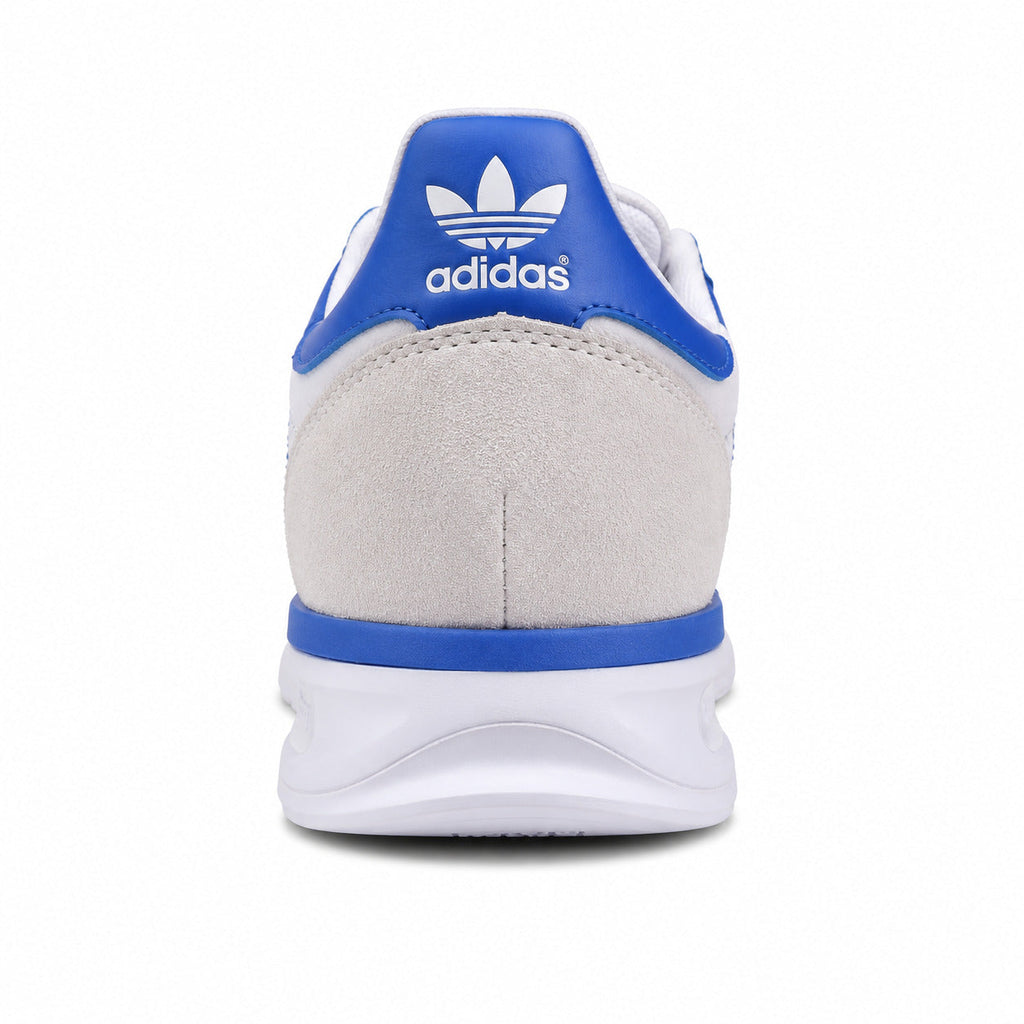 Adidas SL 72 RTN branco detalle talón azul royal trefoil branco mediasuela boost franja azul