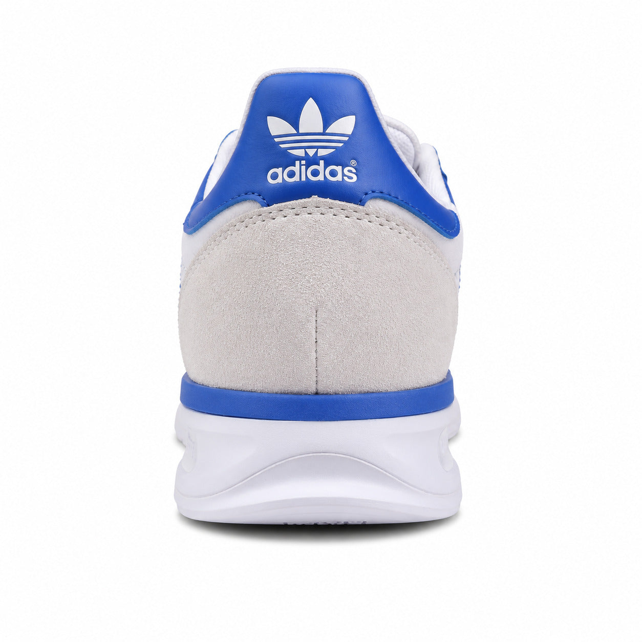 Adidas SL 72 RTN branco detalle talón azul royal trefoil branco mediasuela boost franja azul